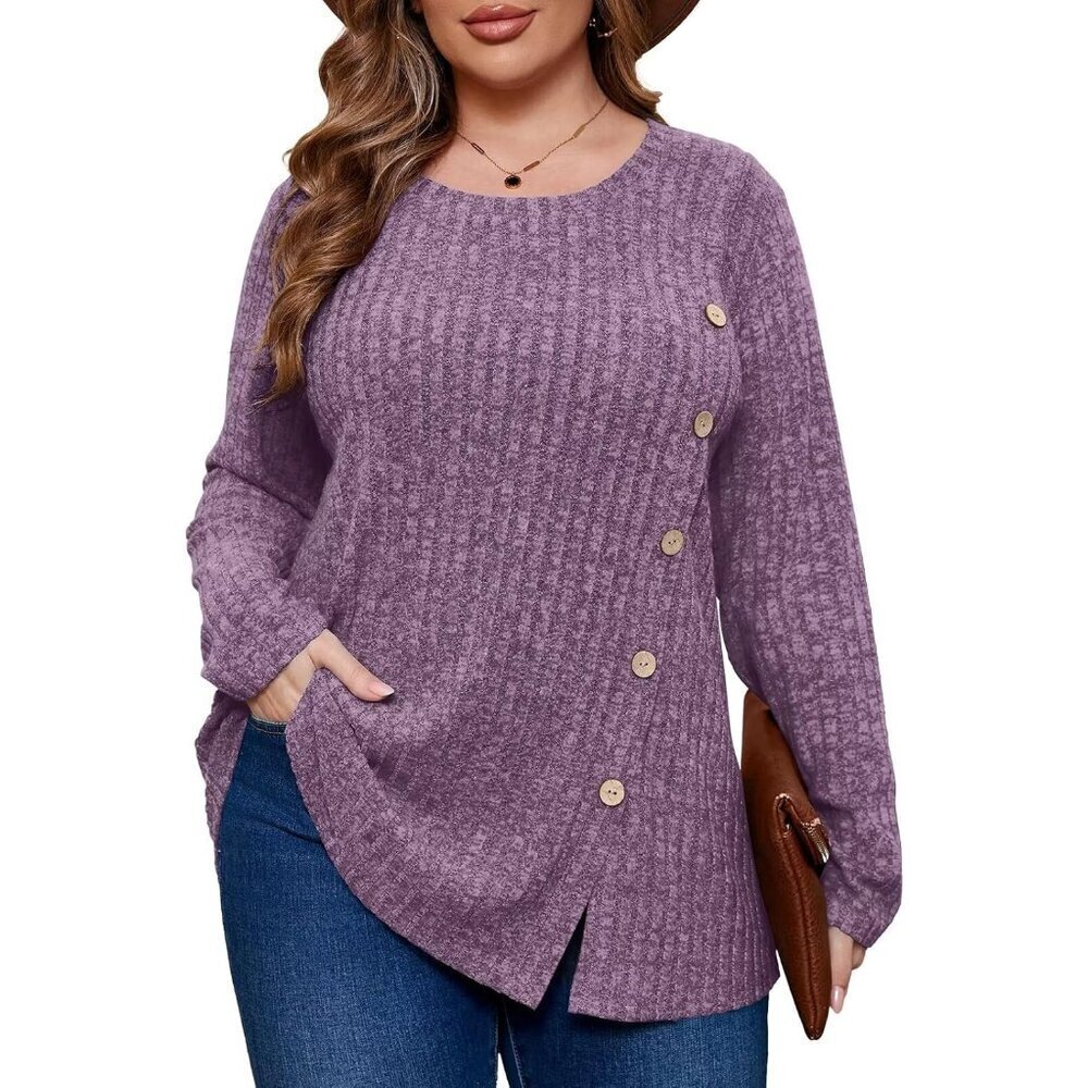 Plus Size Sweaters Women Cozy Tunic Tops Crew Neck Long Sleeve Fall Winter